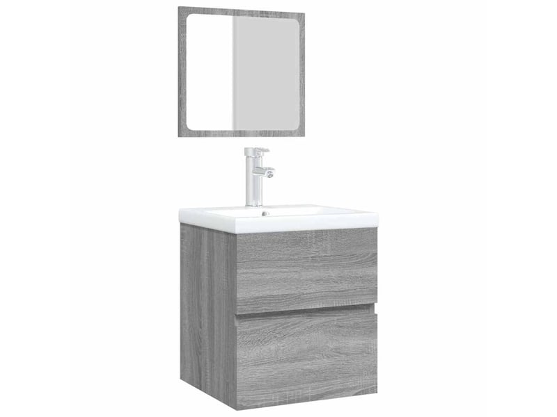  Armoire lavabo salle de bain, meuble de rangement et bassin et miroir sonoma gris  - Conforama C