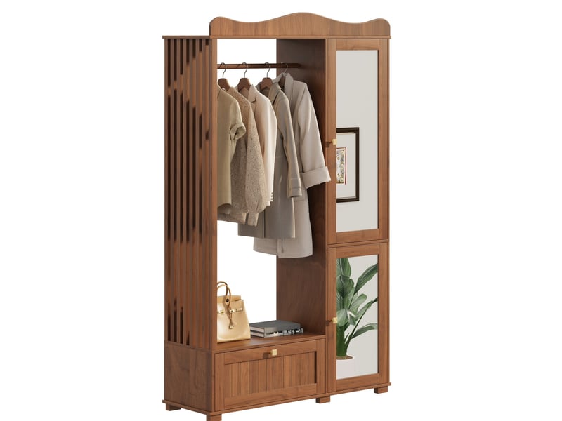  Armoire penderie ouverte avec miroir 115,5x38,5x194,5 cm mdf noyer  - Conforama A