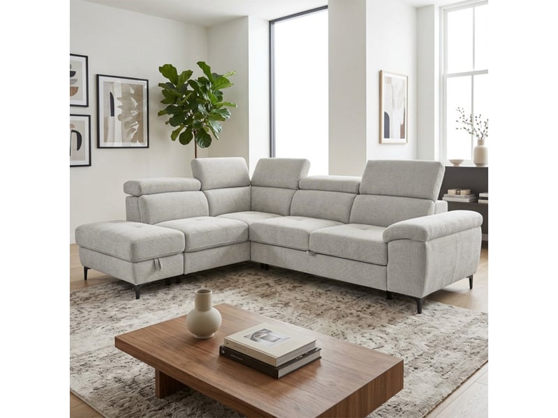  Canapé d'angle gauche convertible en tissu doux gris clair - julio  - Conforama B
