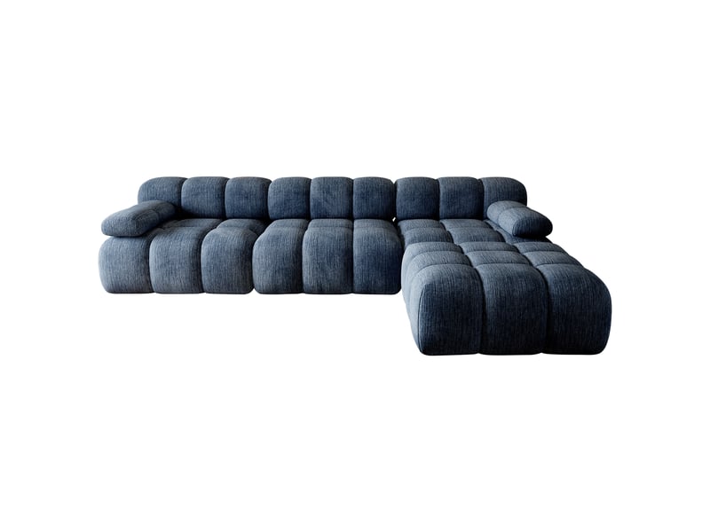  Canapé d’angle en l 4 places 300x200x68 cm sans structure, sans montage, mousse haute résilience, assise profonde et large, tissu chenille bleu  - Conforama A