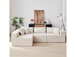 Canapé d’angle modulable en l - 4 modules, assise au sol et velours côtelé - canapé compressé - beige