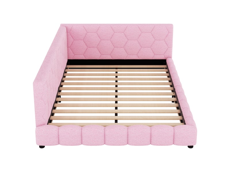 Lit jeune 140x200 cm forme l avec led et usb, velours, rose, sans matelas - Conforama D