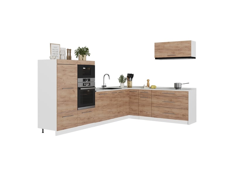  Vicco cuisine en angle, chêne de force doréblanc, 327 x 227 cm, pt anthracite  - Conforama D