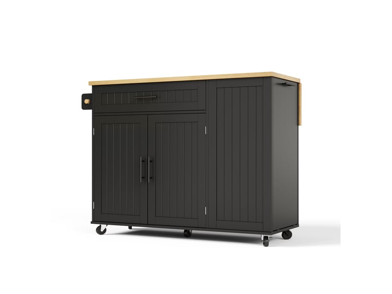 Desserte de cuisine 130 x 70 x 93 cm noir en mdf, plateau rabattable et rangement mobile à roulettes  - Conforama D