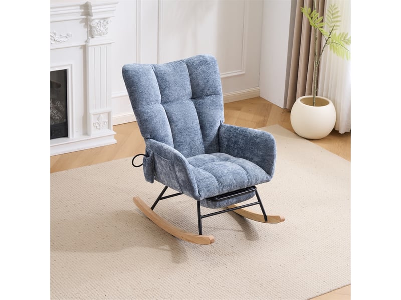  Fauteuil à bascule - 63 x 92 x 89 cm - fauteuil relax glider en chenille avec soutien lombaire gonflable - bleu  - Conforama D