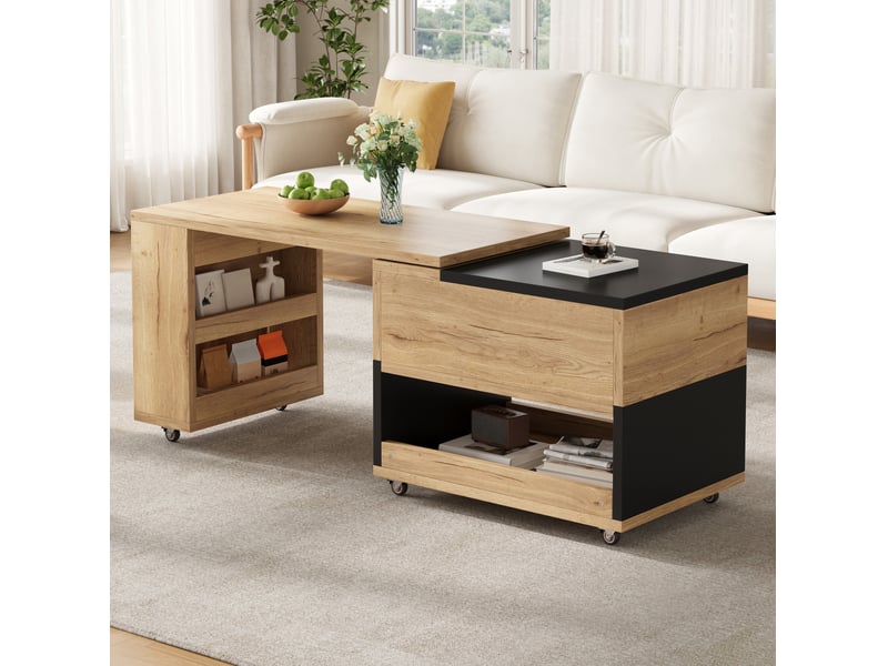  Table basse extensible avec plateau relevable, rangement et élément pivotant à 360° pour salon 161,5 × 46 × 67 cm  - Conforama D
