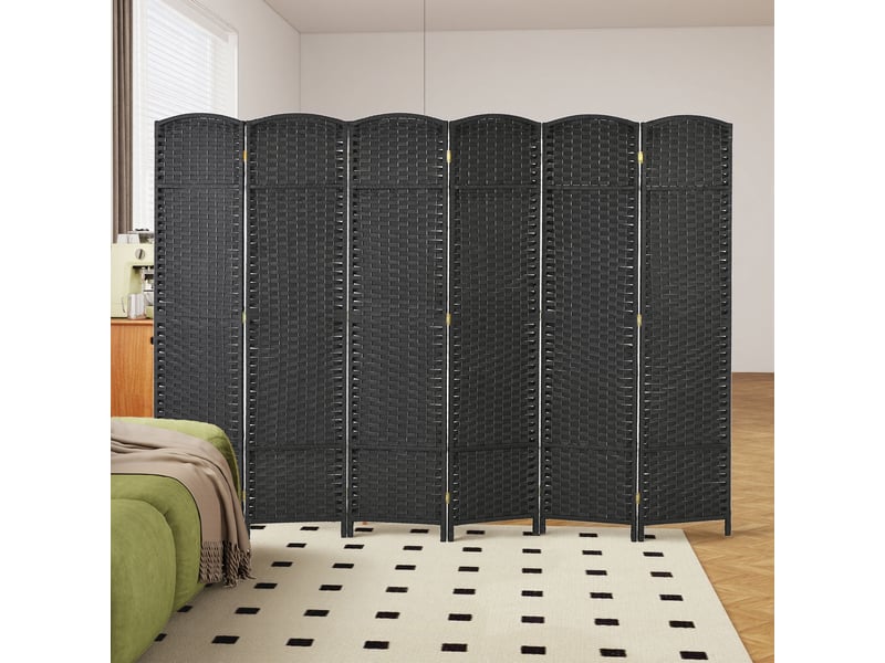  Paravent de séparation d'intérieur pliable à 6 panneaux tressés, 240x170 cm, noir  - Conforama D