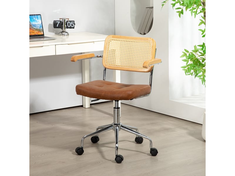  Fauteuil de bureau, chaise bureau, revêtement synthétique, 60x55.5x90cm, marron  - Conforama D