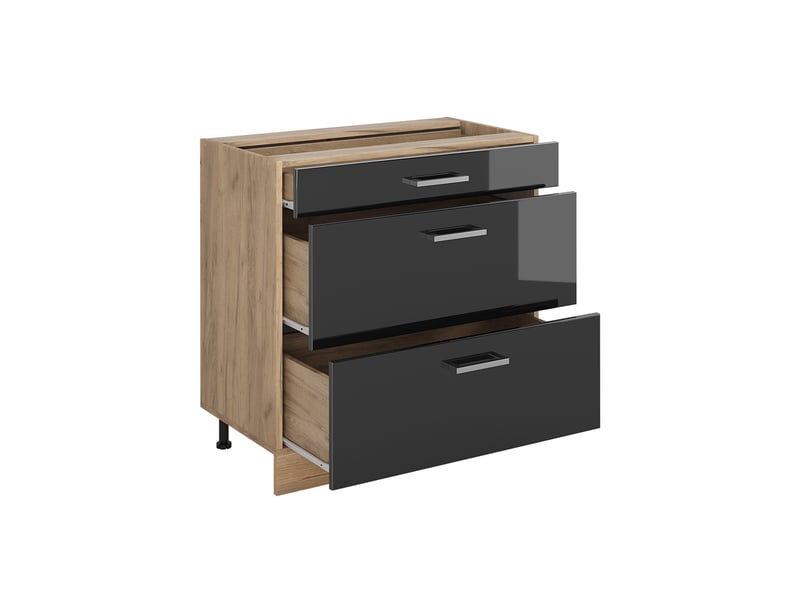  Vicco meuble cuisine, anthracite haute brillancechêne doré, 80cm avec 3 tiroirs plan de travail chêne doré  - Conforama C