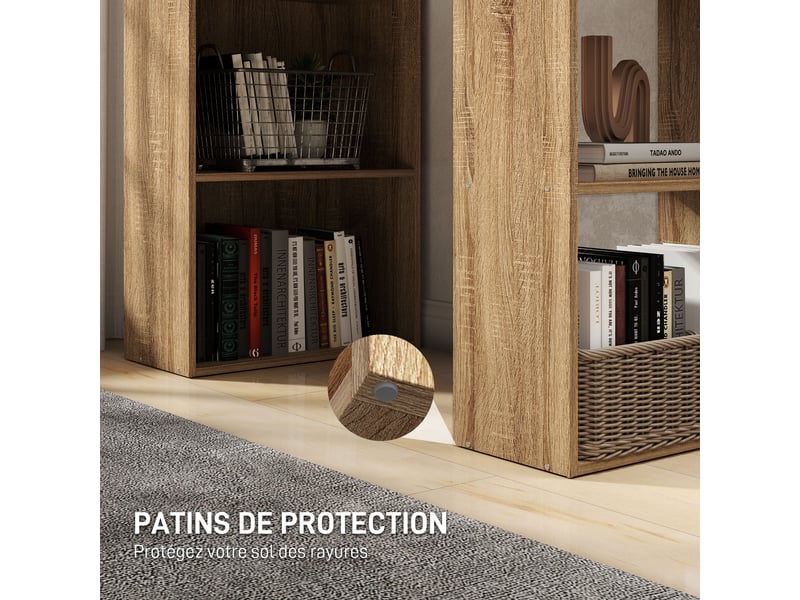  Bureau informatique avec étagère de rangement bureau d'angle adjacente bibliothèque multi-rangements chêne  - Conforama R