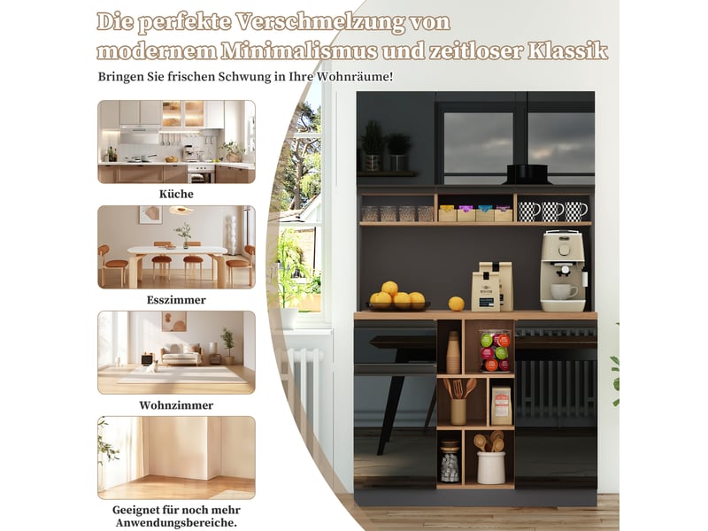  Buffet design gris noir 105x45x185 cm – tiroirs et étagères réglables, poignées métal  - Conforama E