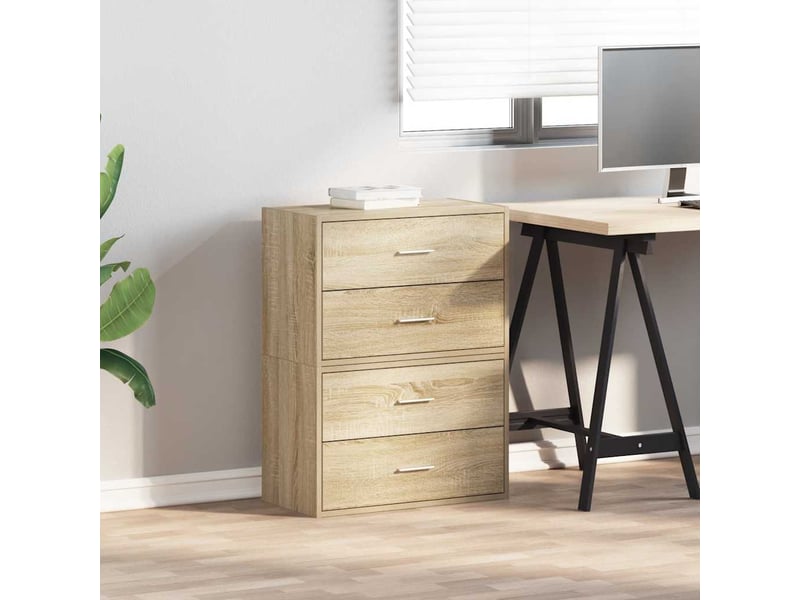  Lot de 2 armoire à tiroirs, commode avec 4 tiroirs chêne sonoma bois d'ingénierie  - Conforama C
