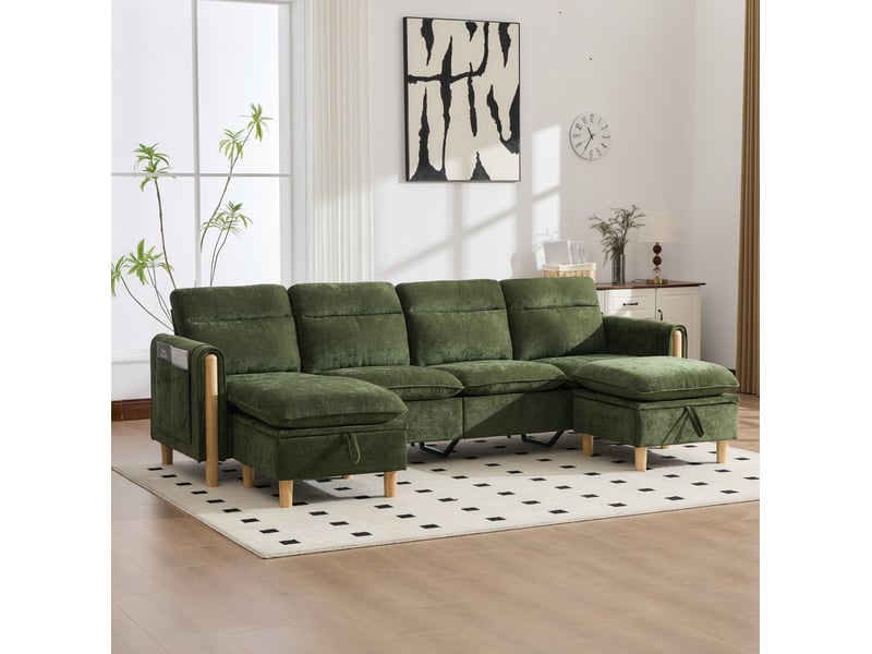 Canapé modulable 4 places avec 2 poufs de rangement evryae - Conforama B