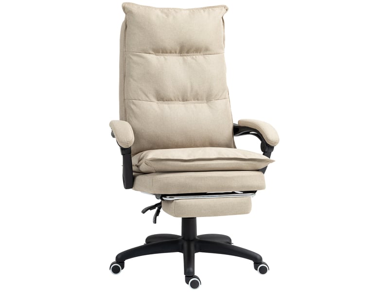  Fauteuil de bureau massant avec hauteur réglable, dossier inclinable, repose-pied intégré et télécommande filaire beige  - Conforama B