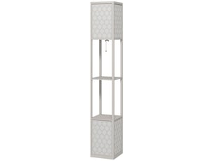 Lampadaire moderne avec 2 étagères, gris clair, 26 x 26 x 156 cm, interrupteur à chaînette