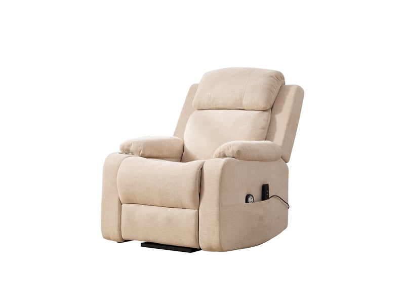  Fauteuil releveur électrique kaki clair avec massage, chauffage et porte-gobelets  - Conforama D