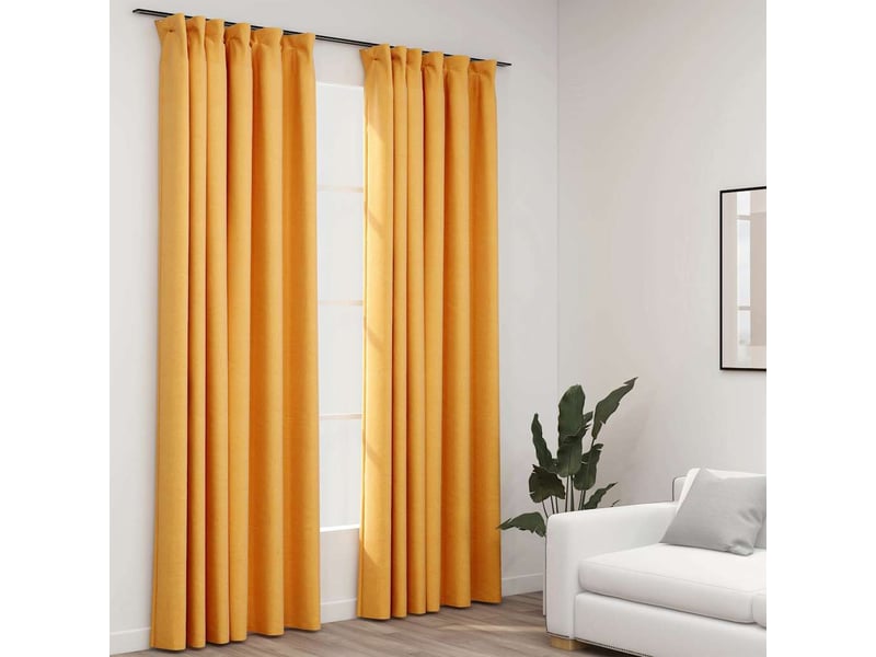  Lot de 2 rideaux occultants, rideaux black-out aspect lin et crochets jaune 140x225cm cf44541  - Conforama B