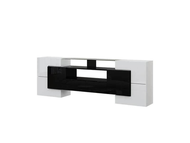  Meuble tv 200cm, design moderne brillant avec led et surface verre élégante meuble tv contemporain  - Conforama E