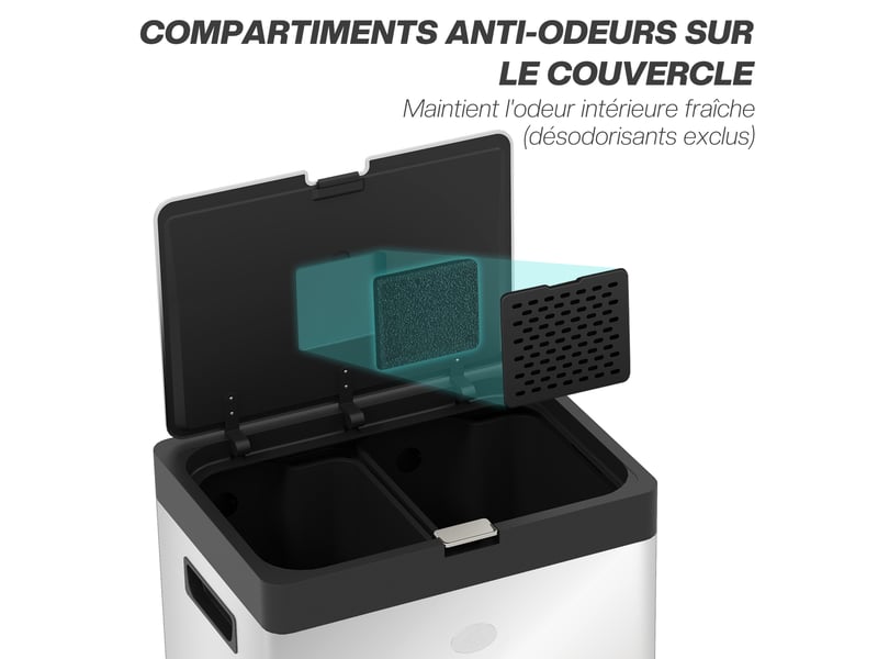  Poubelle à pédale 3 compartiments en acier inox argent 45,7x35,8x76 cm  - Conforama E