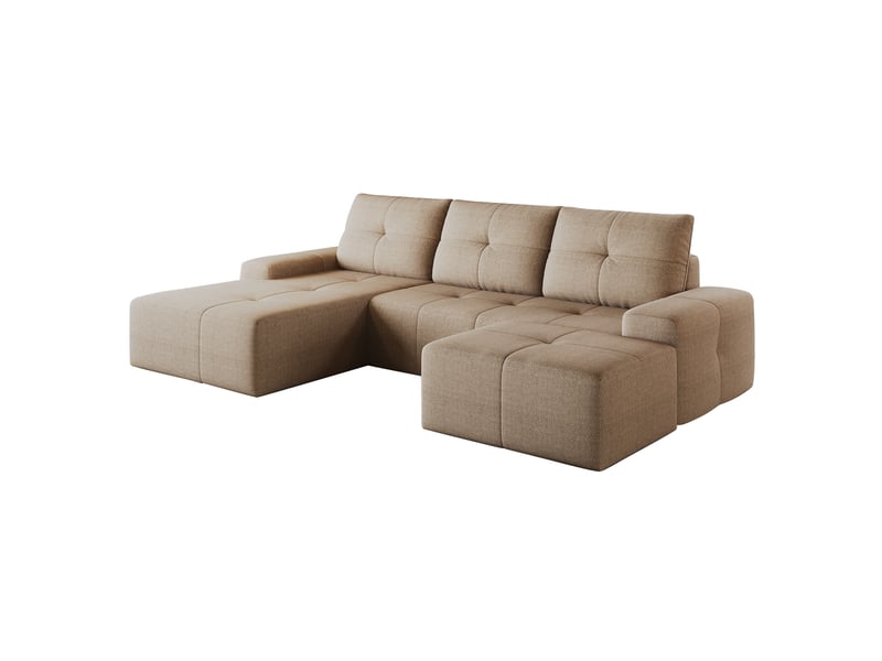  Canapé d’angle nuage 4 places avec pouf, en tissu kaki, 262x172x82 cm  - Conforama D