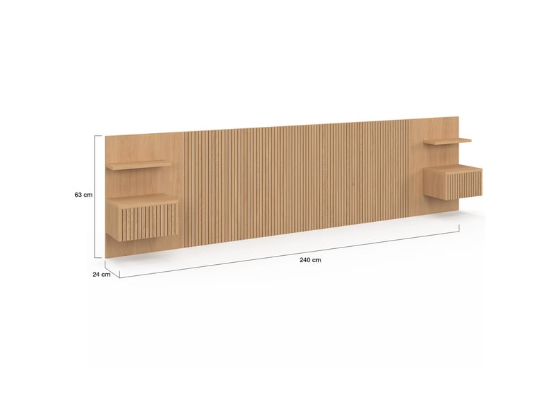  Tête de lit suspendue juliette 240 cm avec chevets + tiroir effet lattes tasseau bois  - Conforama E