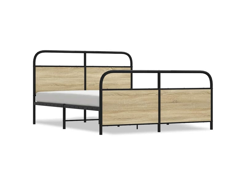  Lit double- lit adulte -  cadre de lit en métal sans matelas chêne sonoma 150x200 cm  - Conforama A