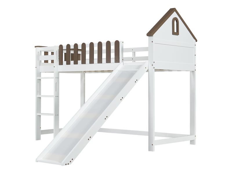Lit mezzanine 90x200 avec rangement, structure pin et mdf blanc - Conforama W