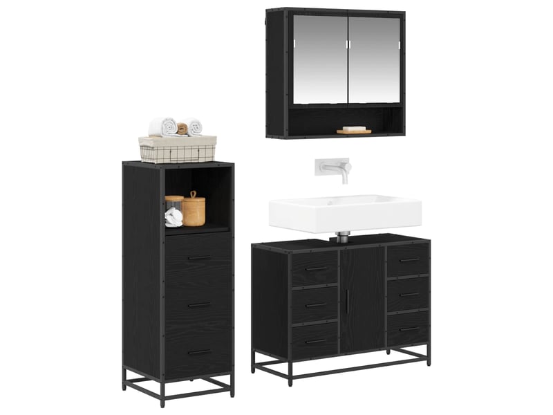 Ensemble de mobilier de salle de bain 3 pc chêne noir cf64358 - Conforama C