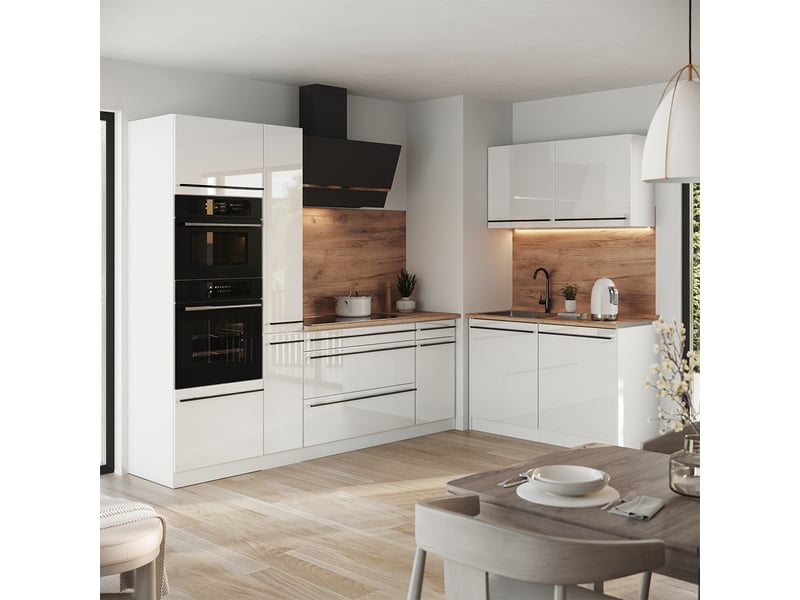  Vicco cuisine en angle, blanc haute brillanceblanc, 230 x 120 cm plan de travail marbre  - Conforama C