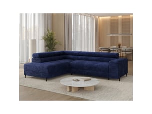 Canapé d'angle colesia convertible 5 places bleu foncé velours côtelé – gauche – 274x200cm