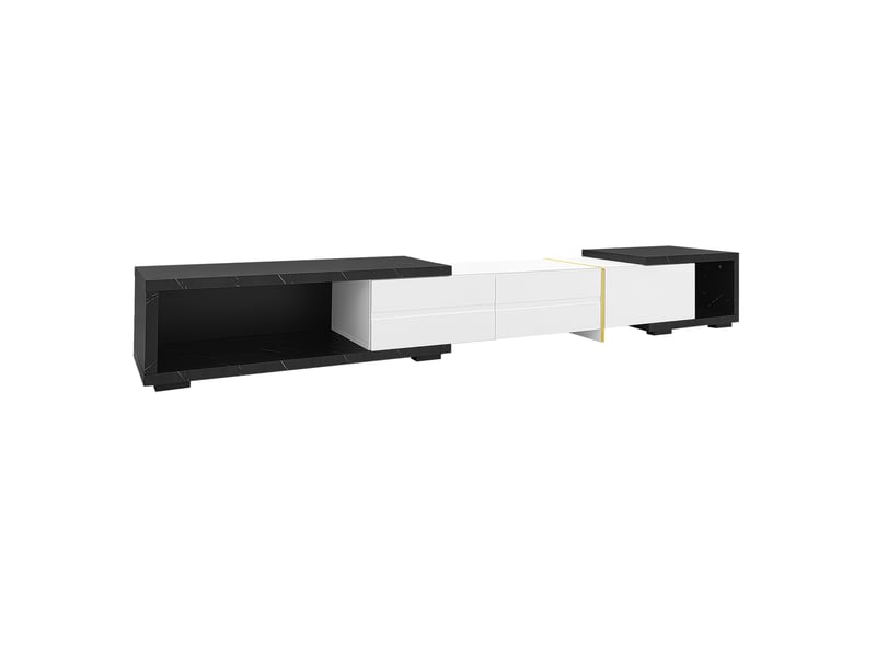  Meuble tv extensible 140-260 cm pivotant effet marbre noir et blanc brillant  - Conforama W
