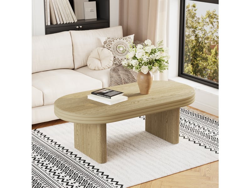  Table basse ovale en mdf avec plateau robuste, style moderne, pour salon et bureau, bois naturel, 120 × 60 × 41,5 cm  - Conforama B