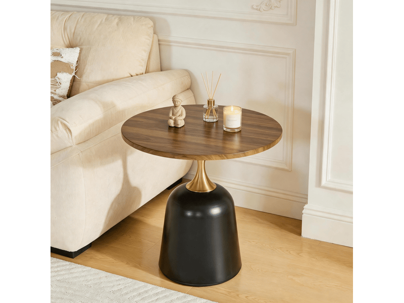  Table d’appoint ronde 60x60x58 cm en mélaminé noyer et noir  - Conforama D