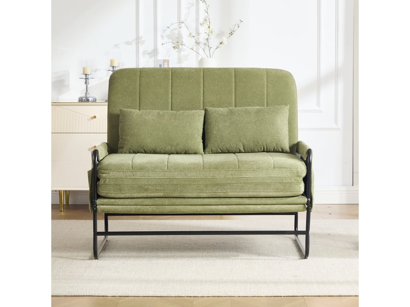  Canapé convertible 2 places 104*85*92cm en chenille avec poches latérales vert olive chicfurn  - Conforama C