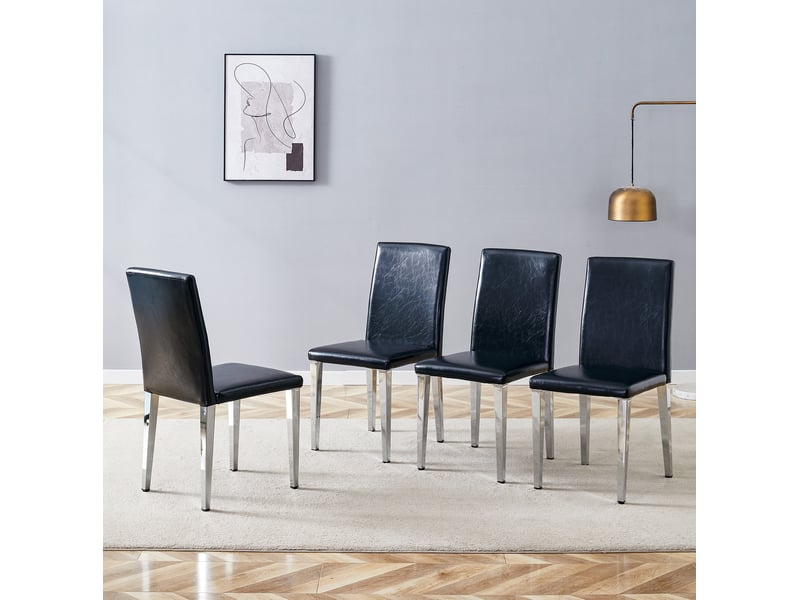  Lot de 4 chaises de salle à manger 90 cm chaise cuisine, noir+argenté, pu, dossier ergonomique, chaise au style moderne  - Conforama D