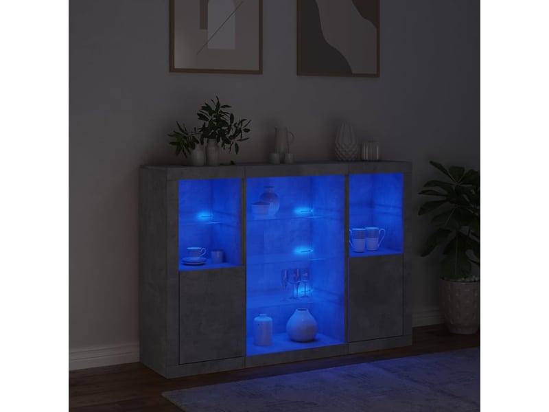  Buffets avec lumières led 3 pcs - bahut - meuble de rangement gris béton bois d'ingénierie  - Conforama C
