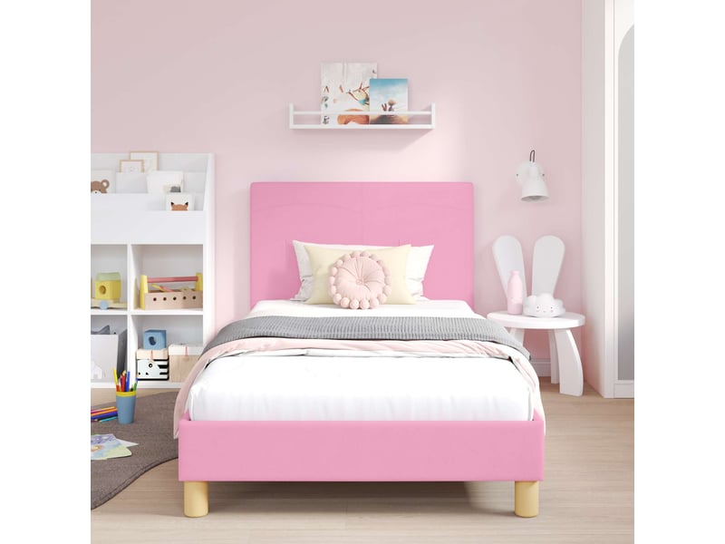  Cadre de lit pour enfants - lit jeune avec tête de lit rose 90 x 190 cm  - Conforama C