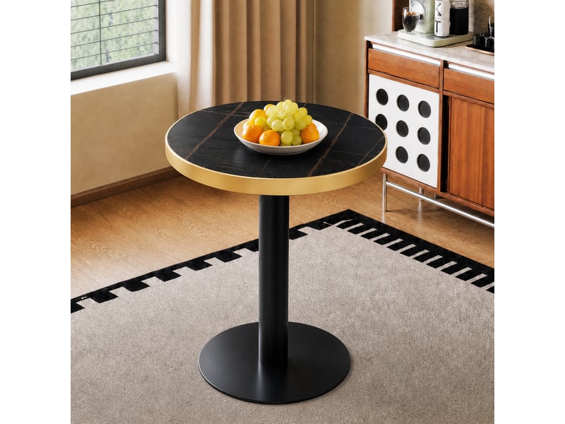  Table d’appoint ronde à plateau effet marbre - lpospi - pied central en métal noir et or, mdf noir 60 × 73,7 cm  - Conforama C