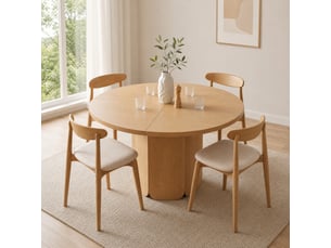 Table à manger ronde ulevr 120 cm pour 4 à 6 personnes, style scandinave minimaliste, mdf, coloris chêne, résistante aux rayures