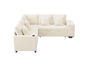 Canapé d'angle réversible convertible VIVRYN 5 places Tissu beige avec coffre de rangement