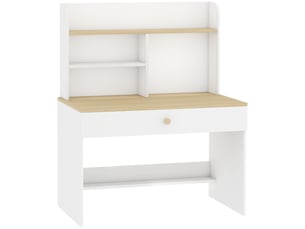 Bureau enfant en bois, bureau avec rangement, plateau large, tiroir et étagères ouvertes, blanc, 80 x 50 x 100 cm