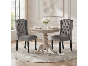 Lot de 2 chaises salle à manger 61x49x100 cm en velours et métal gris, boutons, anneau chromé et clous de décoration