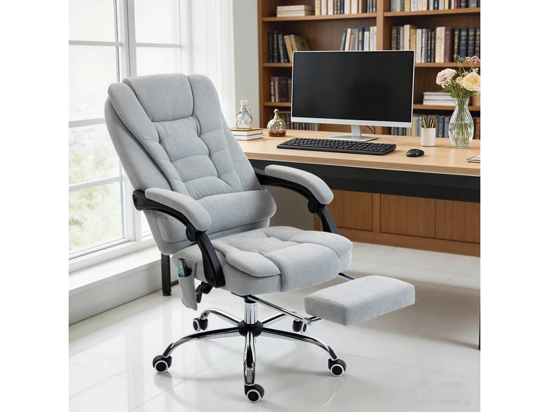  Fauteuil de bureau massant et chauffant, chaise de bureau, 70x65x119cm, gris clair  - Conforama C