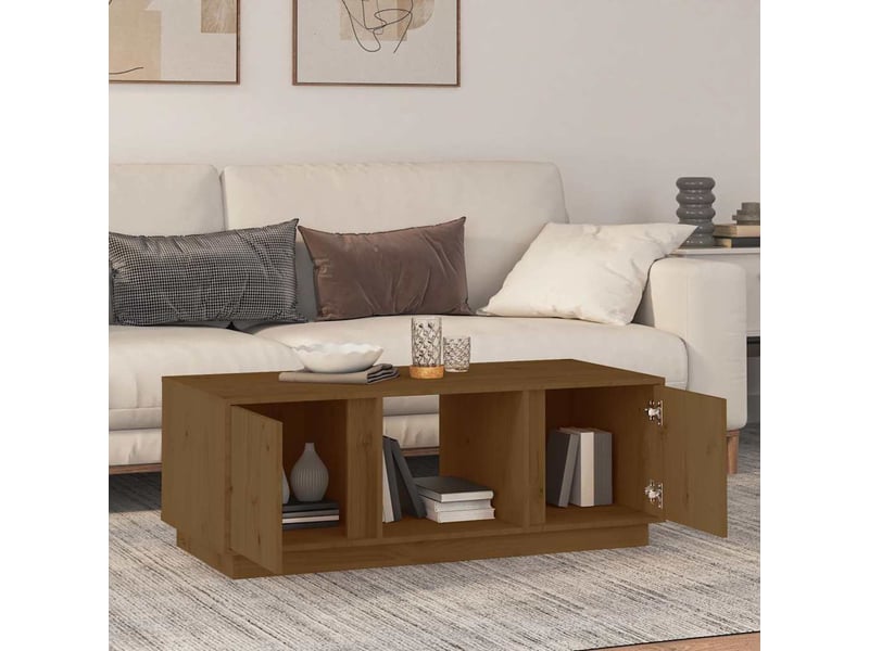  Table basse - table de salon - table à thé marron miel 110x50x40 cm bois massif de pin  - Conforama C
