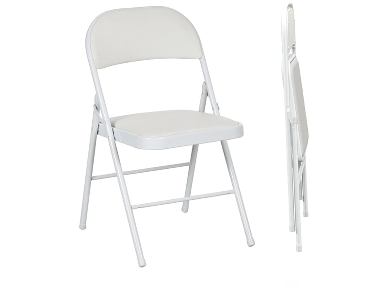  Lot de 2 chaises pliantes chaises de salle à manger portables cadre en acier dim. 45l x 46p x 78h cm blanc  - Conforama B
