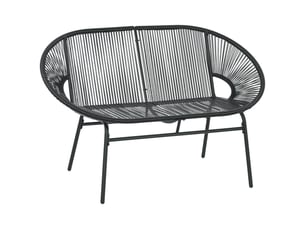 Banc de jardin 2 places en résine tressée et acier noir 132 x 72 x 83 cm
