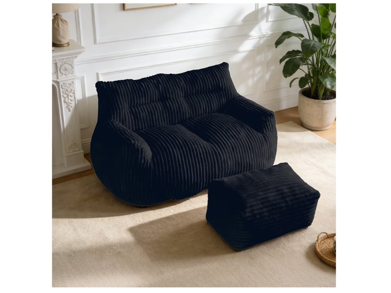  Fauteuil pouf modenvie avec repose-pieds noir 135 x 100 x 75 cm  - Conforama E