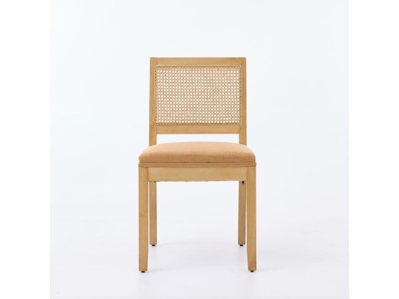 Chaises à manger en rotin - lot de 2, dossier cannage, cadre bois naturel - style années 50, couleur tan - Conforama A