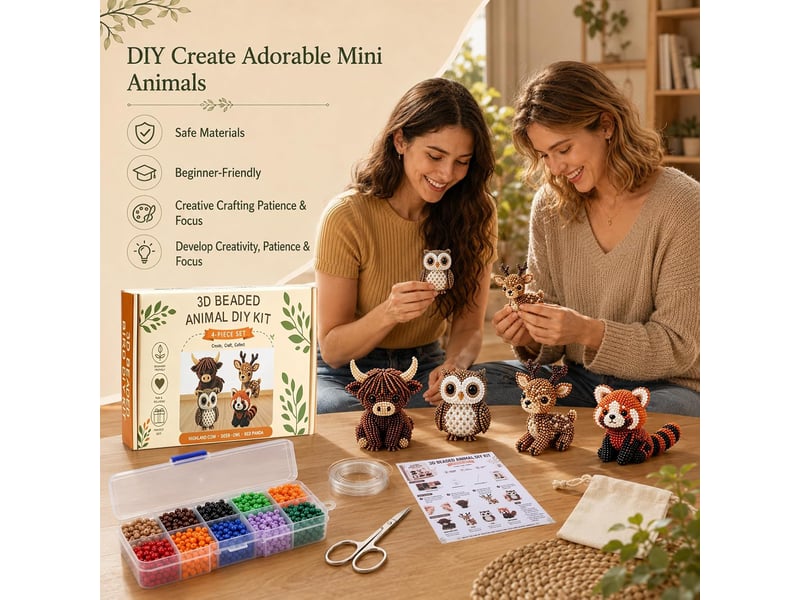  Kit diy animaux 3d en perles, 4 modèles de broderie avec oiseaux et animaux, loisirs créatifs pour adultes débutants, animaux de la forêt  - Conforama D