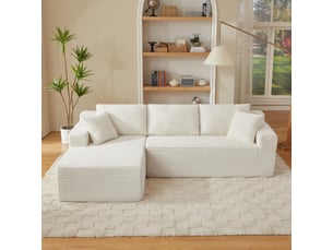 Canapé d'angle modulable, 252.5x163 cm, 4 places avec méridienne, tissu, blanc